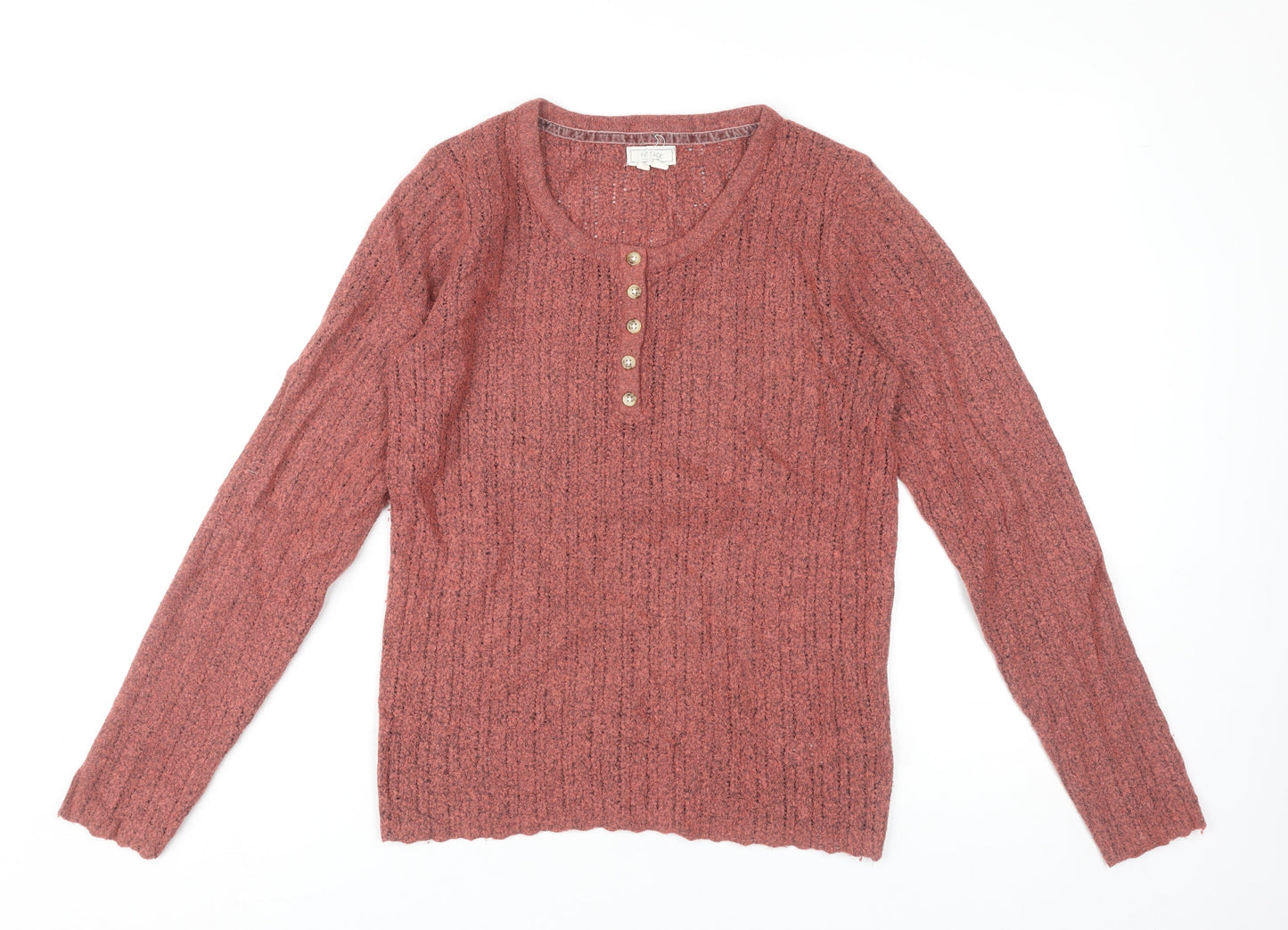 Fat Face Womens Pink Henley Knit Jumper UK 10 Scoop Neck