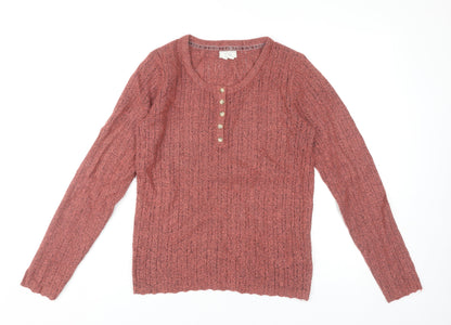 Fat Face Womens Pink Henley Knit Jumper UK 10 Scoop Neck