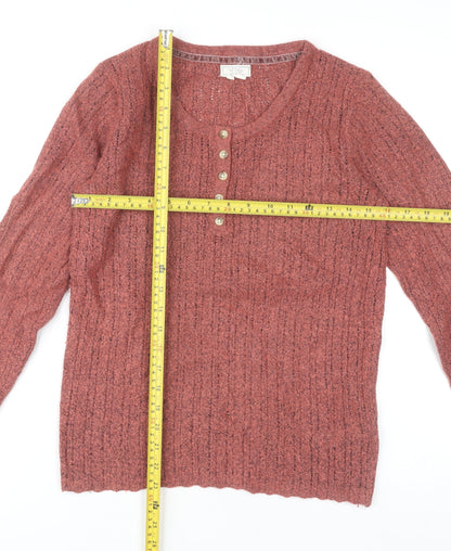 Fat Face Womens Pink Henley Knit Jumper UK 10 Scoop Neck