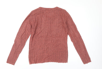 Fat Face Womens Pink Henley Knit Jumper UK 10 Scoop Neck