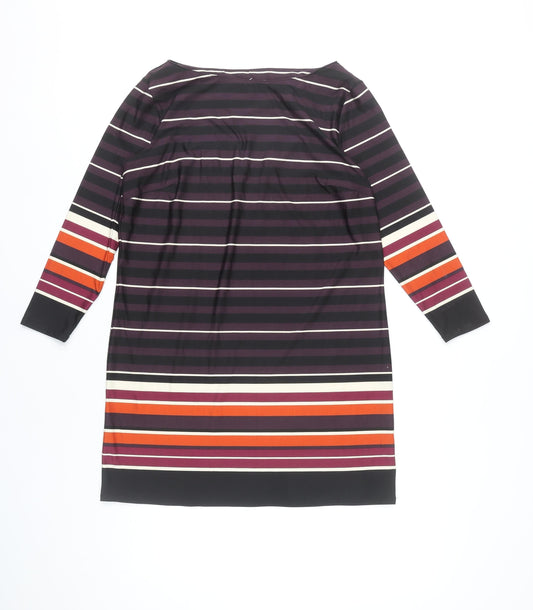 M&Co Women Black Multicolour Stripe Size 12 Shift Dress