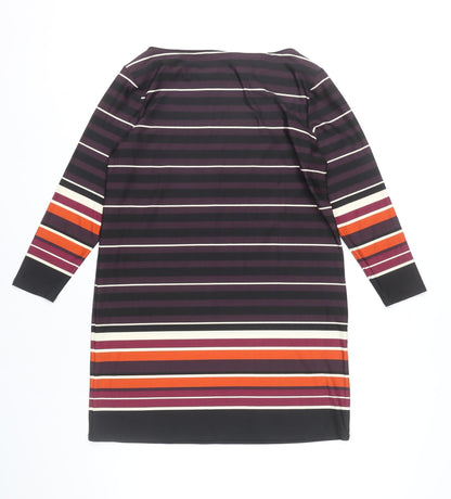 M&Co Women Black Multicolour Stripe Size 12 Shift Dress
