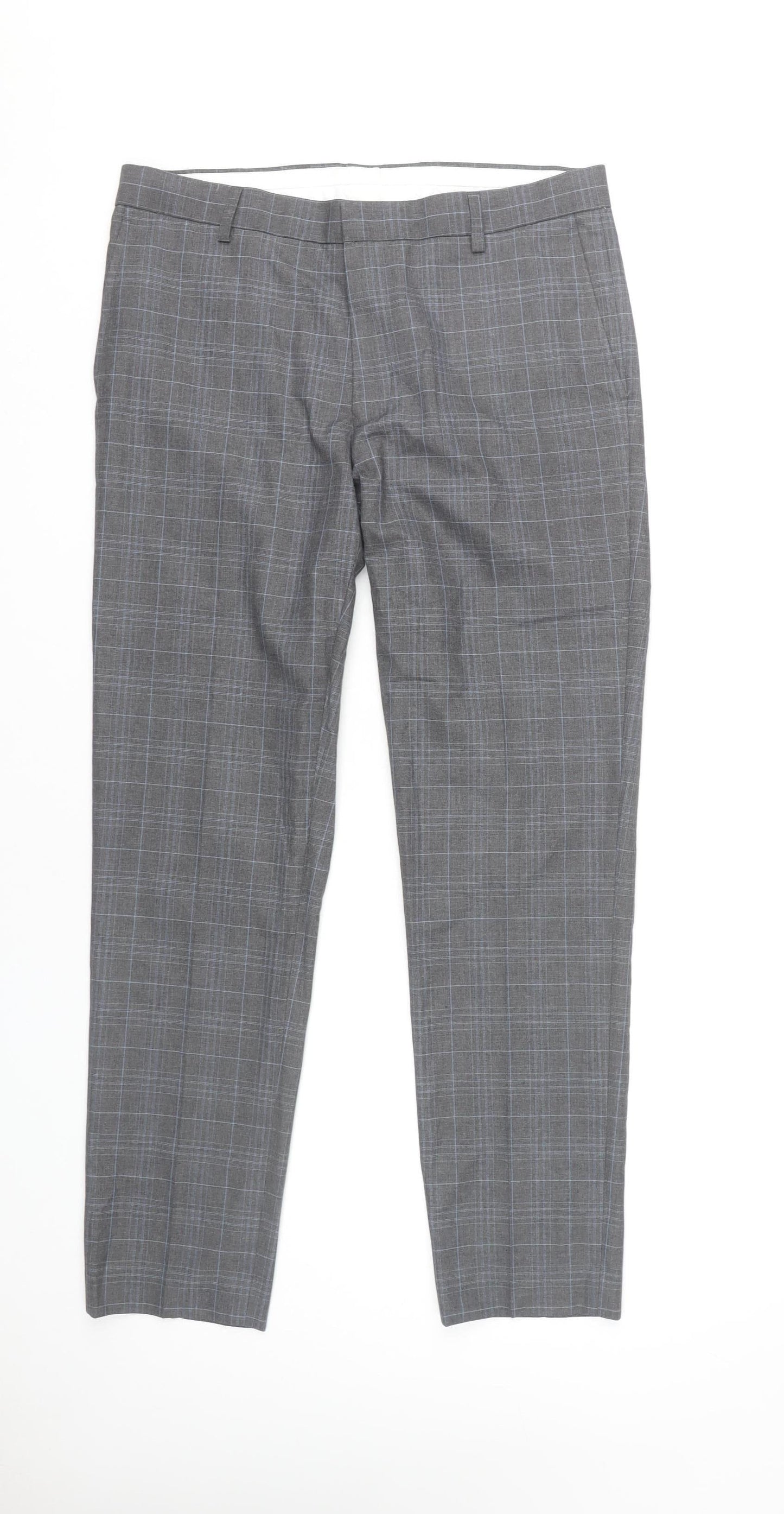 Burton Menswear Men's Grey Check Skinny Fit Formal Dress Trousers Size 32R