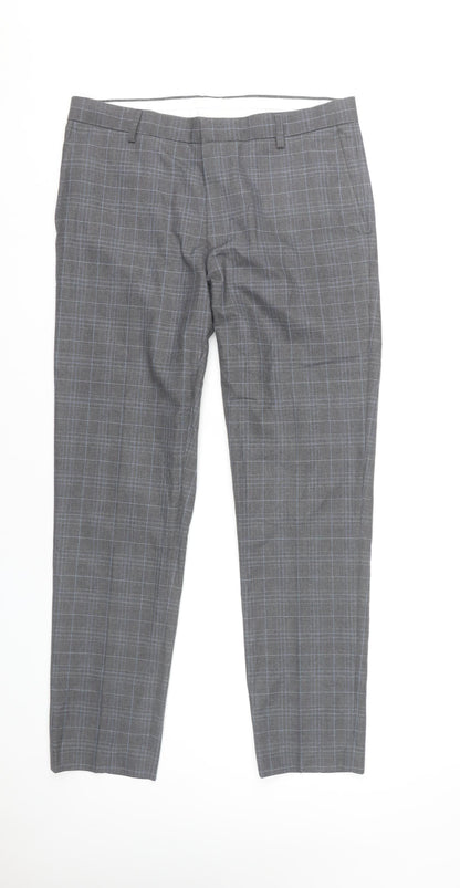 Burton Menswear Men's Grey Check Skinny Fit Formal Dress Trousers Size 32R