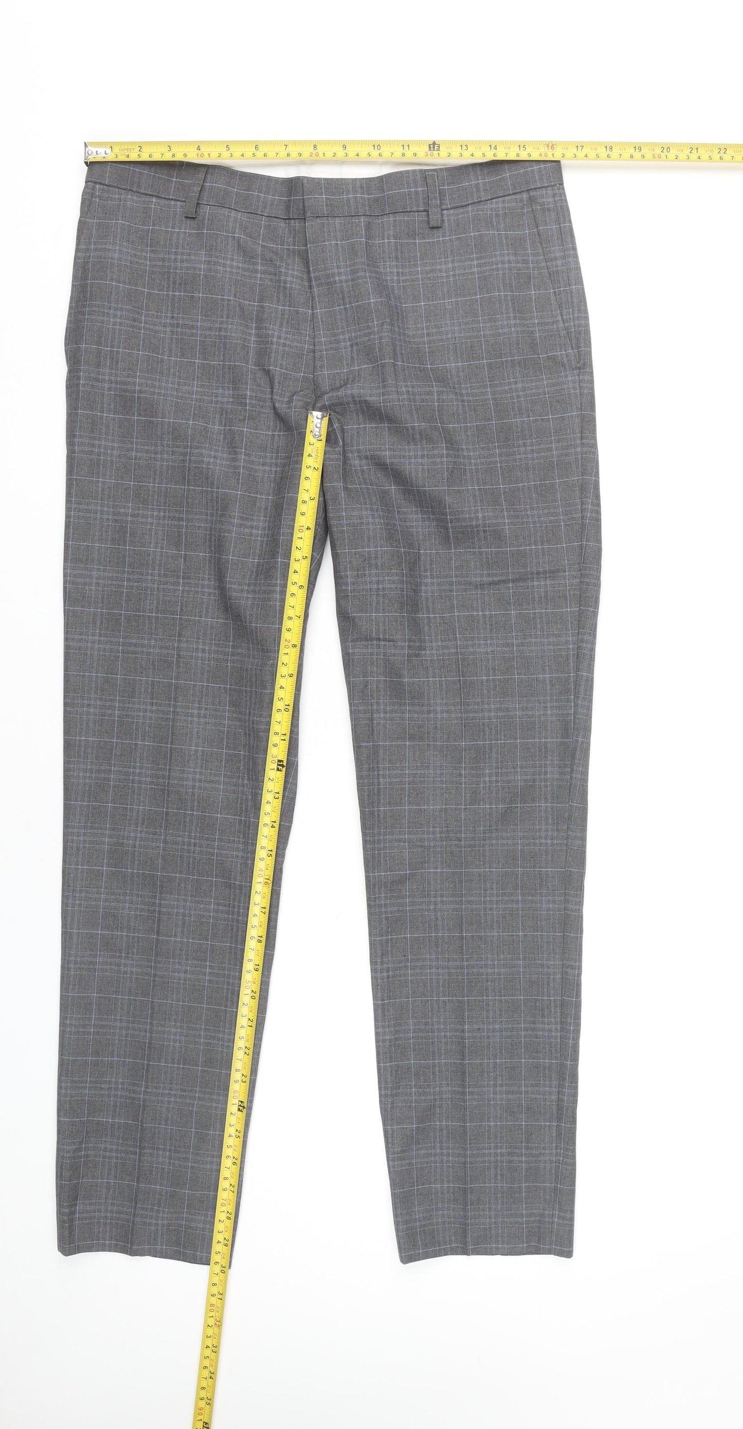 Burton Menswear Men's Grey Check Skinny Fit Formal Dress Trousers Size 32R