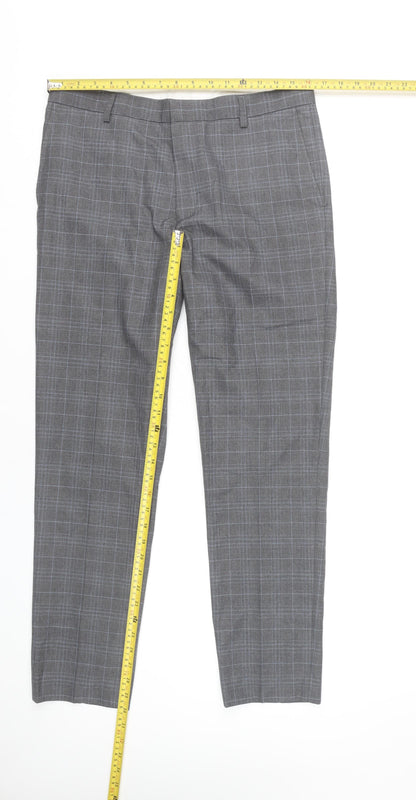 Burton Menswear Men's Grey Check Skinny Fit Formal Dress Trousers Size 32R