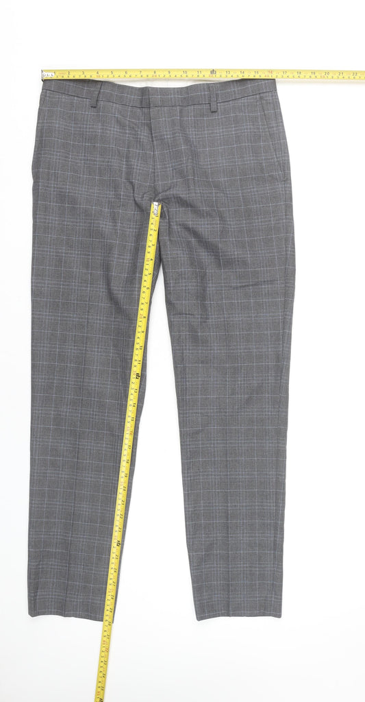 Burton Menswear Men's Grey Check Skinny Fit Formal Dress Trousers Size 32R