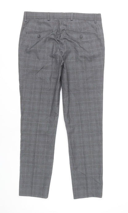 Burton Menswear Men's Grey Check Skinny Fit Formal Dress Trousers Size 32R