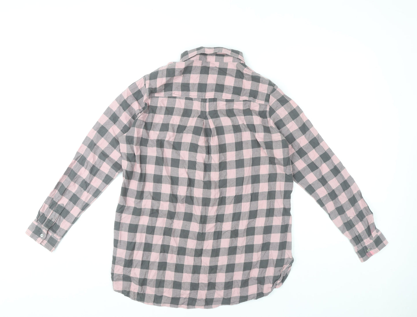 H&M Womens Pink Grey Checked Button-Up Shirt Size 10 Cotton