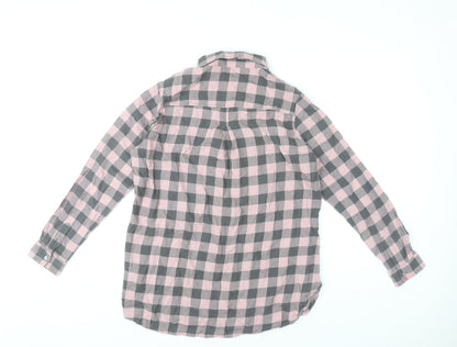 H&M Womens Pink Grey Checked Button-Up Shirt Size 10 Cotton