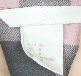 H&M Womens Pink Grey Checked Button-Up Shirt Size 10 Cotton