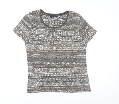 Maine New England Womens Brown Geometric Cotton T-Shirt Size 14