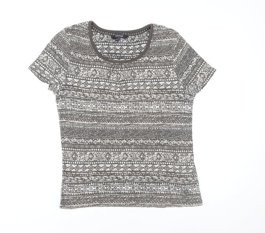 Maine New England Womens Brown Geometric Cotton T-Shirt Size 14