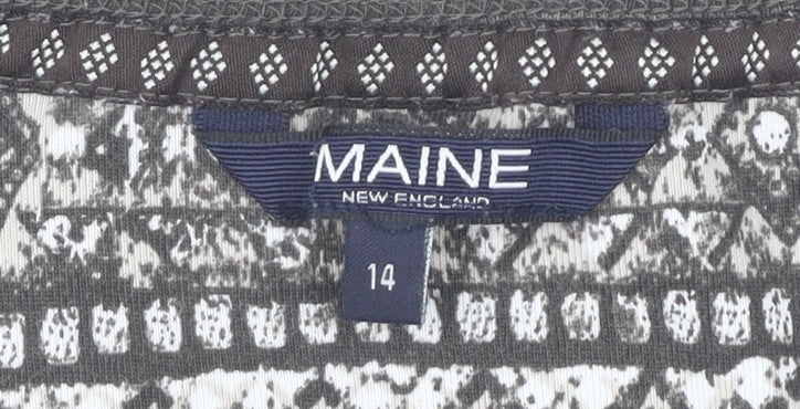 Maine New England Womens Brown Geometric Cotton T-Shirt Size 14