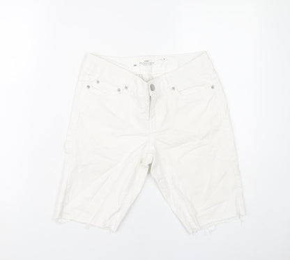 H&M Women White Cut-Off Denim Shorts Size 8 Stretch Casual Summer