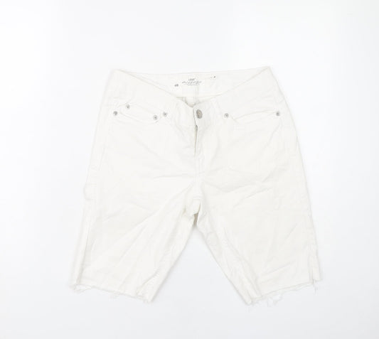 H&M Women White Cut-Off Denim Shorts Size 8 Stretch Casual Summer