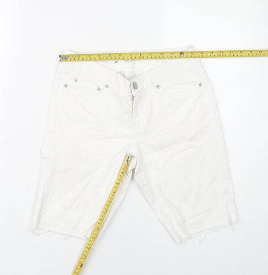 H&M Women White Cut-Off Denim Shorts Size 8 Stretch Casual Summer