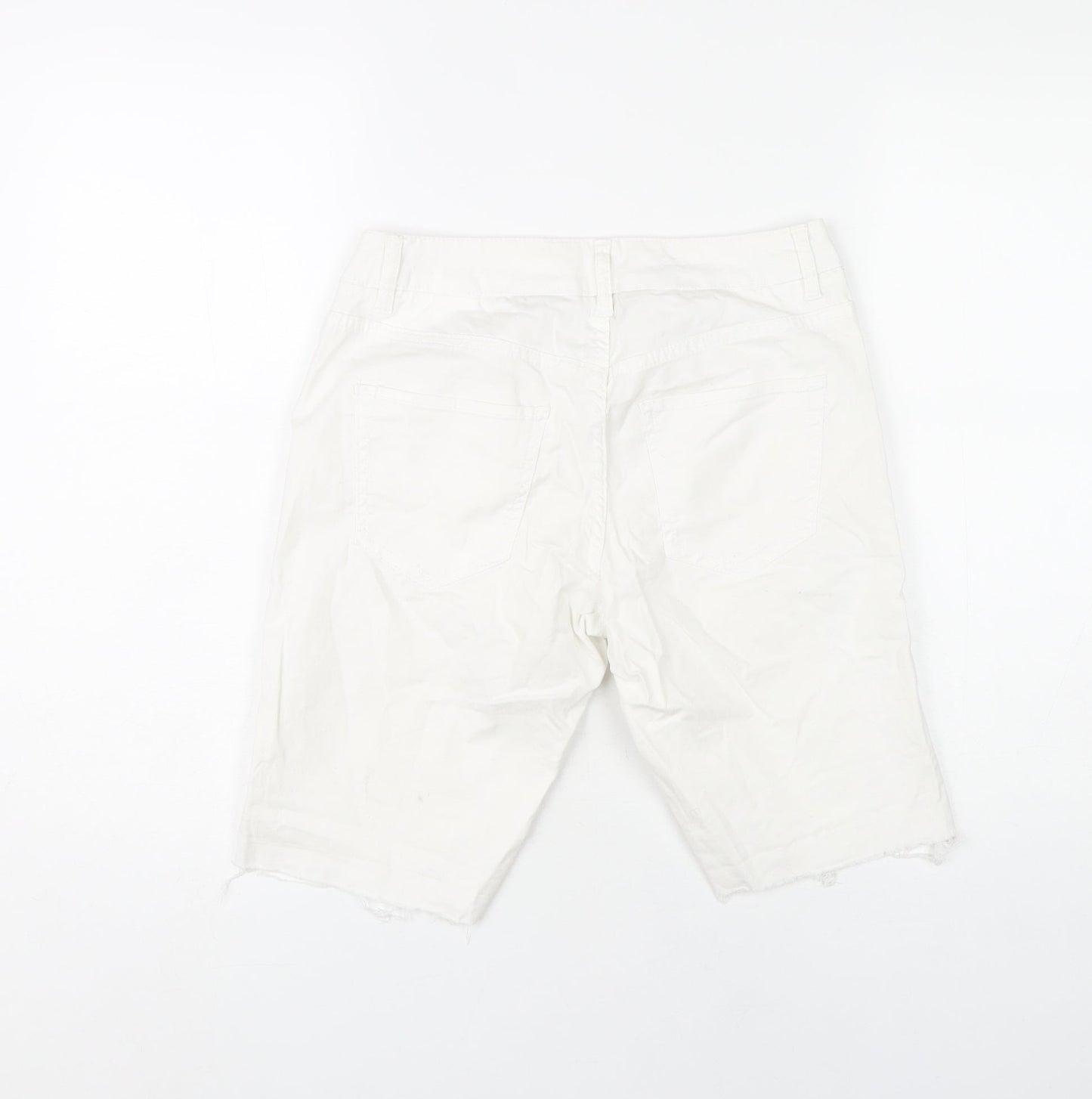 H&M Women White Cut-Off Denim Shorts Size 8 Stretch Casual Summer