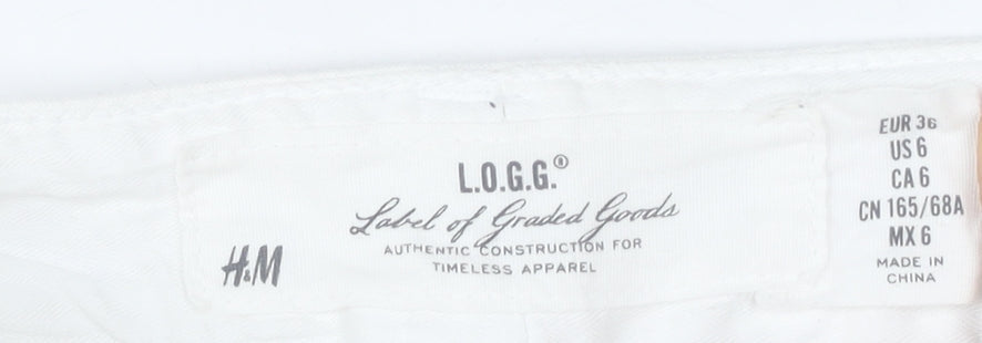 H&M Women White Cut-Off Denim Shorts Size 8 Stretch Casual Summer