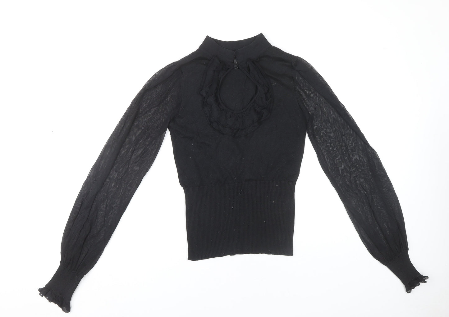 Arden B. Women’s Black Ruffle High Neck Tunic Blouse Size S