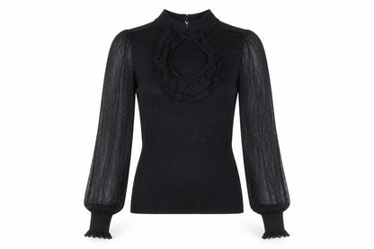 Arden B. Women’s Black Ruffle High Neck Tunic Blouse Size S