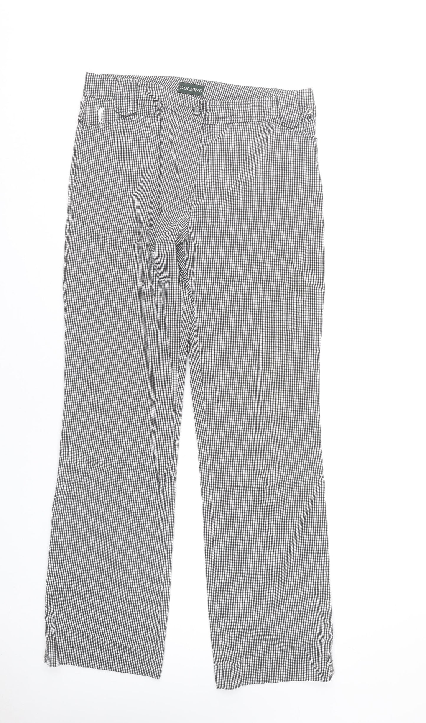 Golfino Womens UK 12 Black Check Straight Trousers Casual Smart