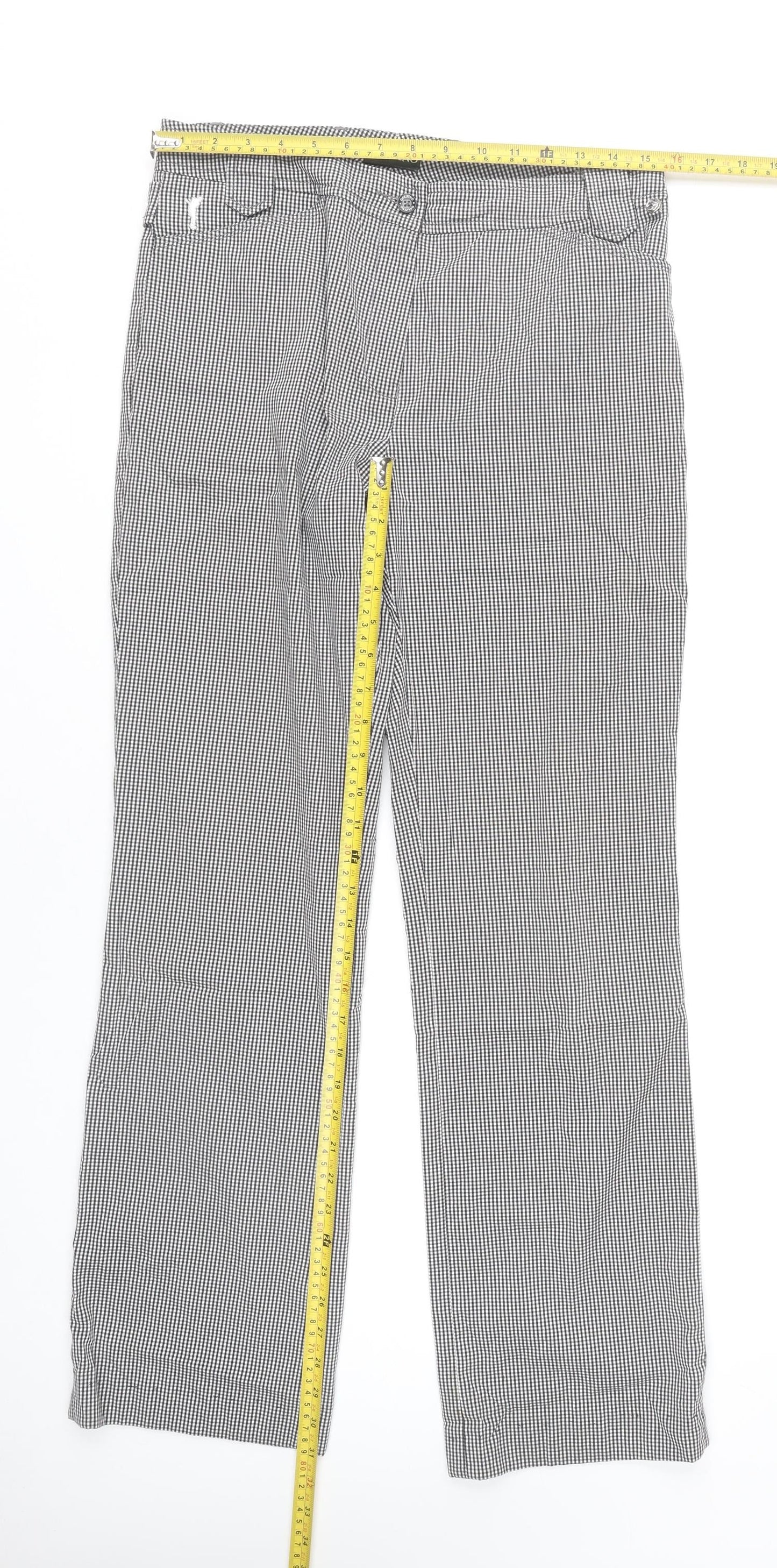 Golfino Womens UK 12 Black Check Straight Trousers Casual Smart