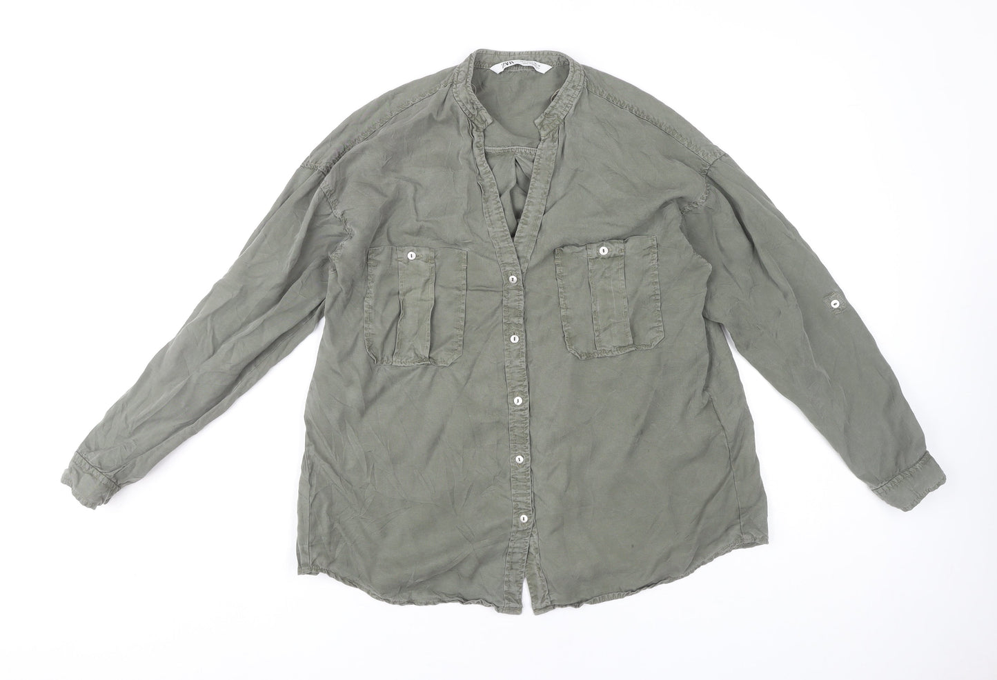 Womens UK Size S Zara Green Tunic Button-Up