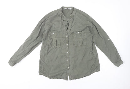 Womens UK Size S Zara Green Tunic Button-Up