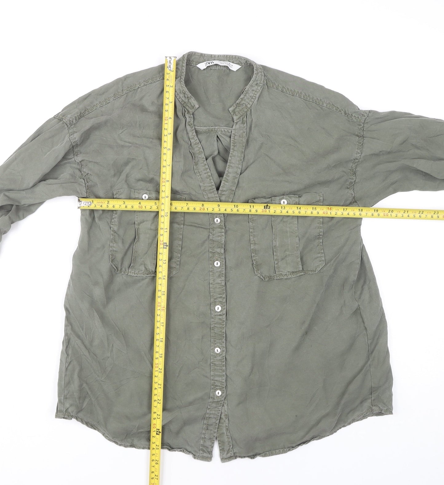 Womens UK Size S Zara Green Tunic Button-Up
