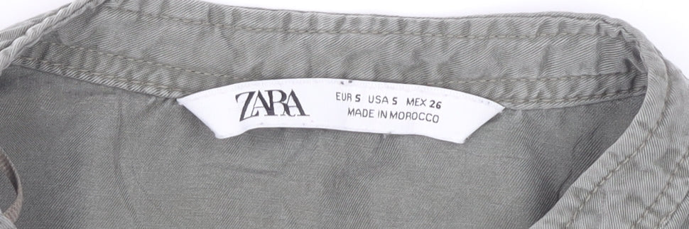 Womens UK Size S Zara Green Tunic Button-Up