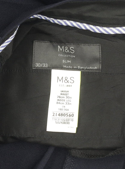 Marks and Spencer Men’s Navy Slim Fit Dress Trousers 30x33