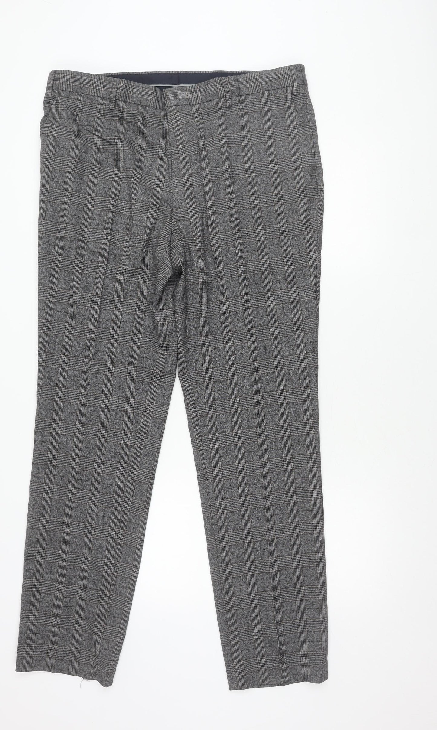 Marks and Spencer Men's Grey Check Slim Fit Dress Pants 38W 33L