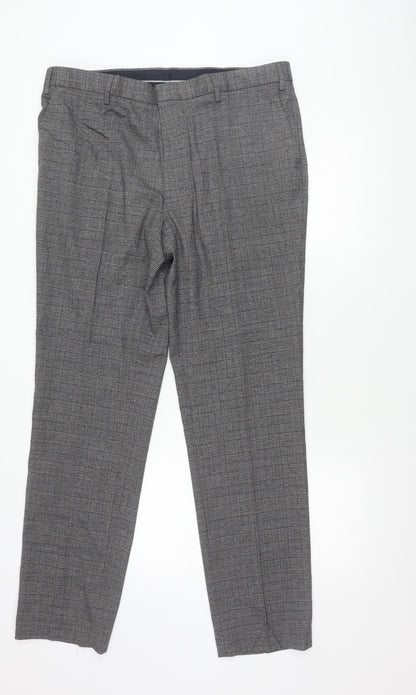 Marks and Spencer Men's Grey Check Slim Fit Dress Pants 38W 33L