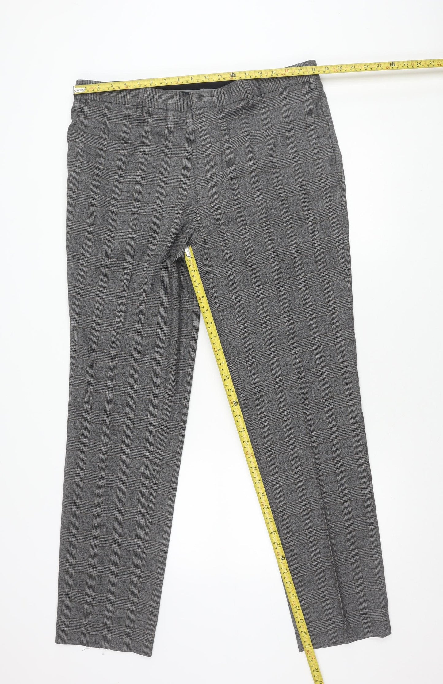Marks and Spencer Men's Grey Check Slim Fit Dress Pants 38W 33L