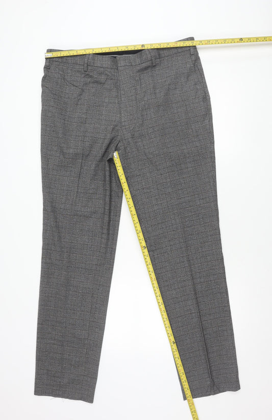 Marks and Spencer Men's Grey Check Slim Fit Dress Pants 38W 33L