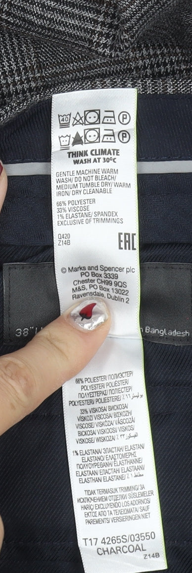Marks and Spencer Men's Grey Check Slim Fit Dress Pants 38W 33L