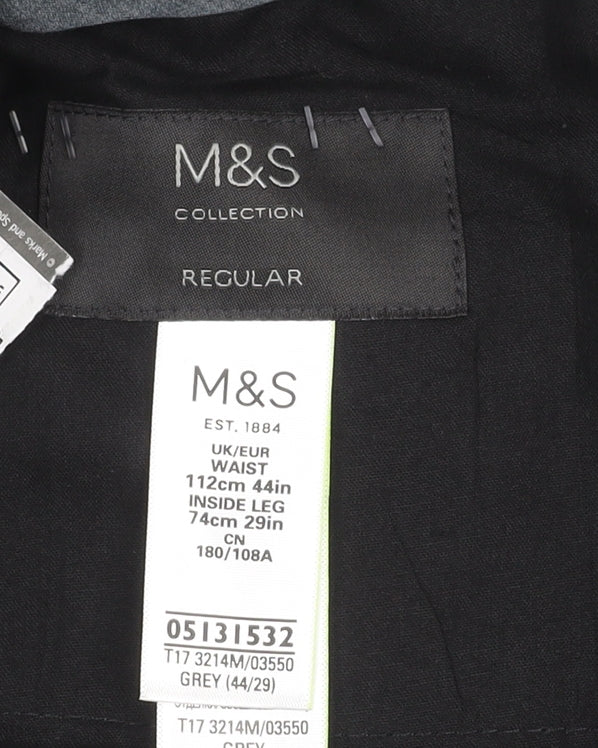 Marks and Spencer Mens Grey Regular Fit Dress Pants Trousers Size 44W 29L