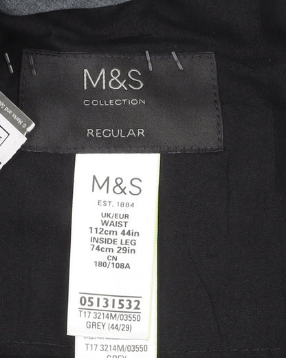 Marks and Spencer Mens Grey Regular Fit Dress Pants Trousers Size 44W 29L
