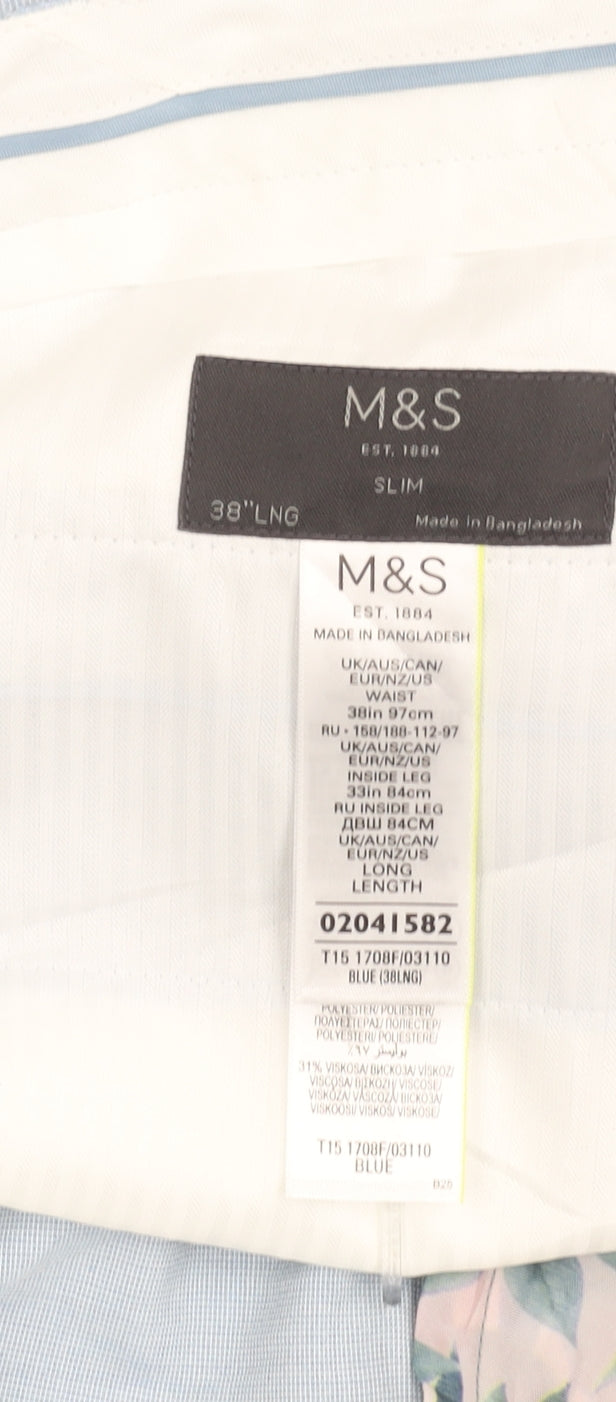 Marks and Spencer Mens Blue Slim Fit 38L Dress Pants Trousers