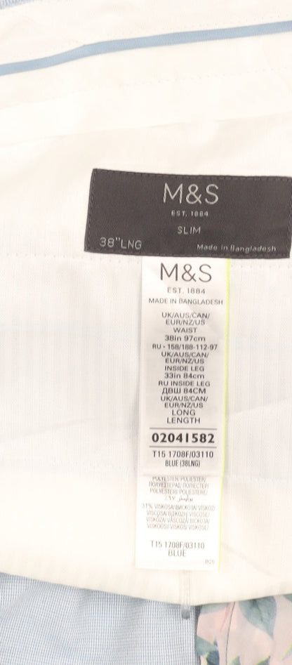 Marks and Spencer Mens Blue Slim Fit 38L Dress Pants Trousers