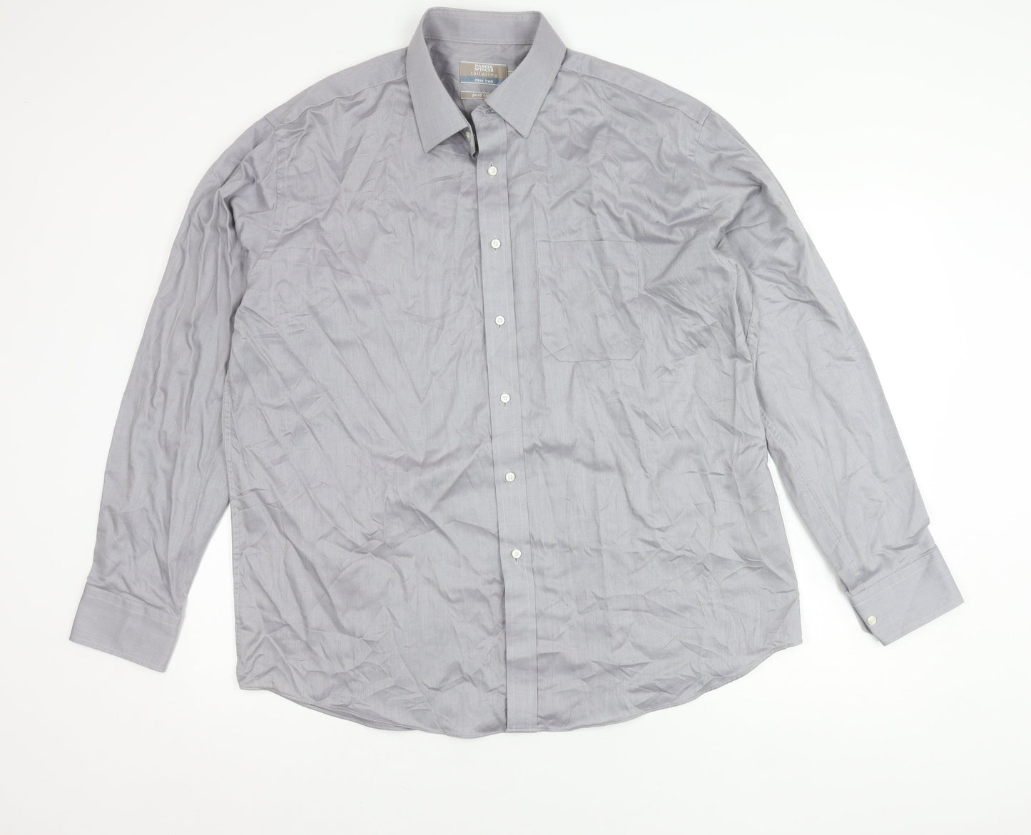 Marks and Spencer Men’s Grey Cotton Long Sleeve Classic Fit Shirt 17.5 44"-45"