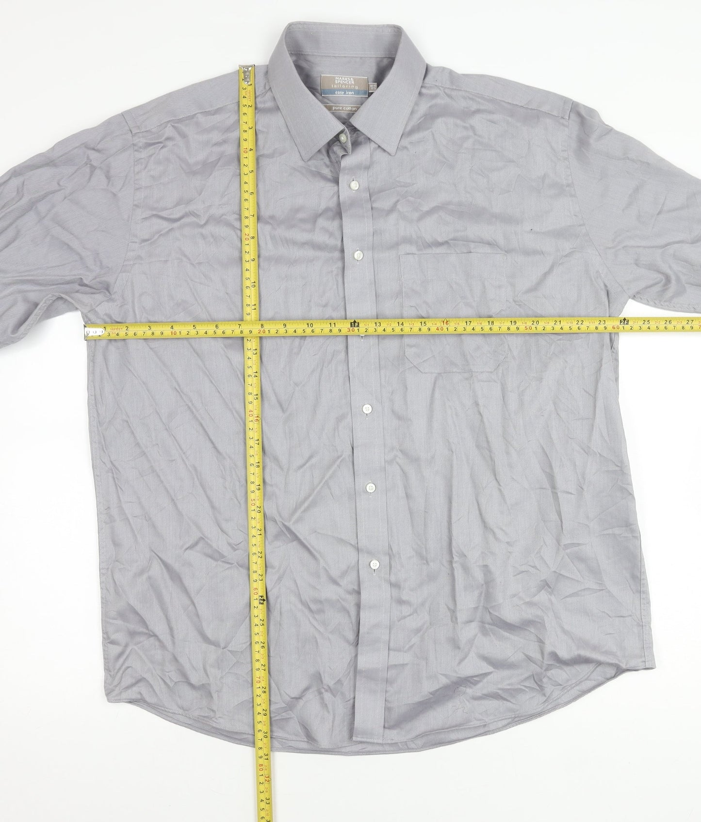 Marks and Spencer Men’s Grey Cotton Long Sleeve Classic Fit Shirt 17.5 44"-45"