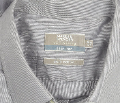 Marks and Spencer Men’s Grey Cotton Long Sleeve Classic Fit Shirt 17.5 44"-45"