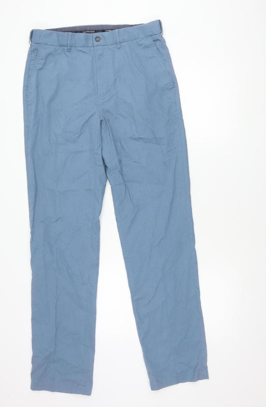 Marks and Spencer Men's Blue Chino Trousers 32W 33L Regular Fit