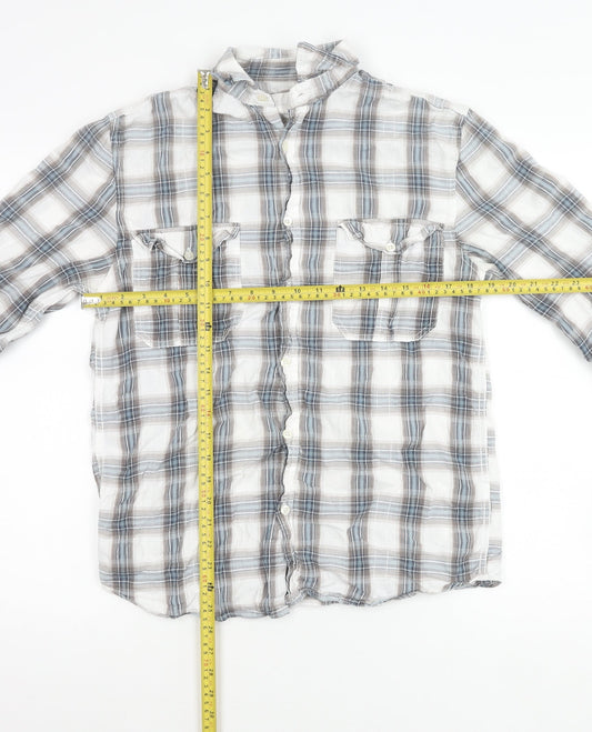 M&Co Womens Blue Check Cotton Button Up Shirt Size S Long Sleeve