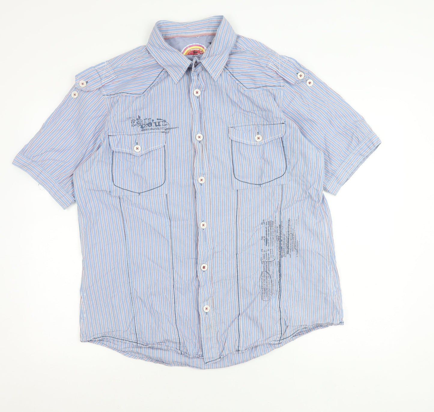 Next Men’s Blue Striped Short Sleeve Cotton Button-Up Shirt L