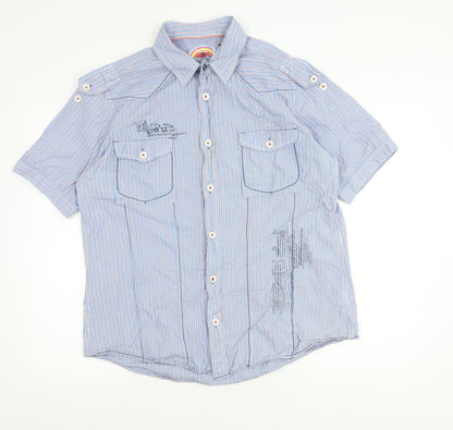 Next Men’s Blue Striped Short Sleeve Cotton Button-Up Shirt L