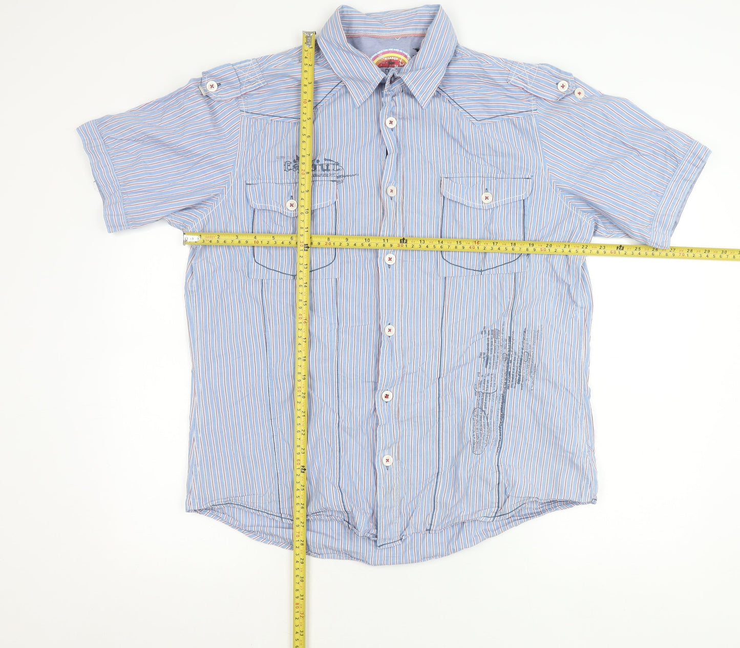 Next Men’s Blue Striped Short Sleeve Cotton Button-Up Shirt L