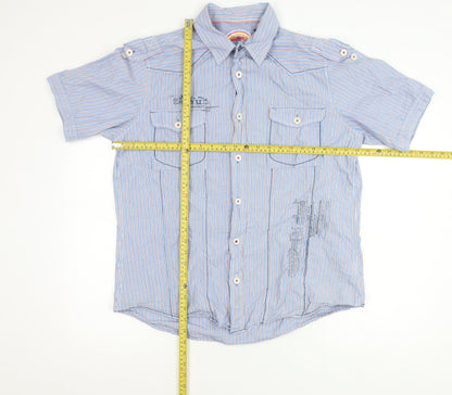 Next Men’s Blue Striped Short Sleeve Cotton Button-Up Shirt L